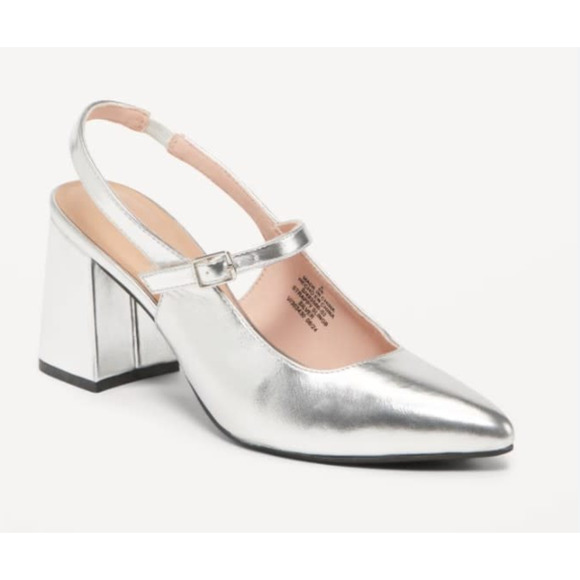 NWT OLD NAVY Strappy Slingback Mary Jane Heels Metallic Silver 8.5 - Picture 1 of 8